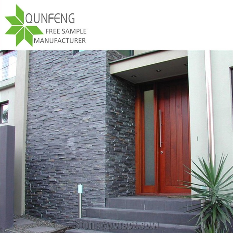 China Black Split Slate Wall Cladding Stack Stone