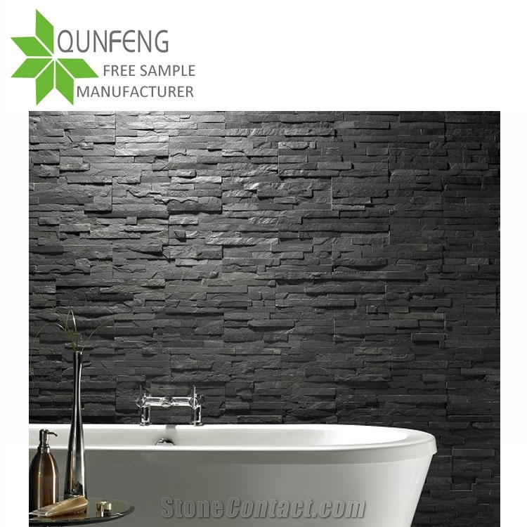 China Split Face Slate Black Stacked Stone Veneer