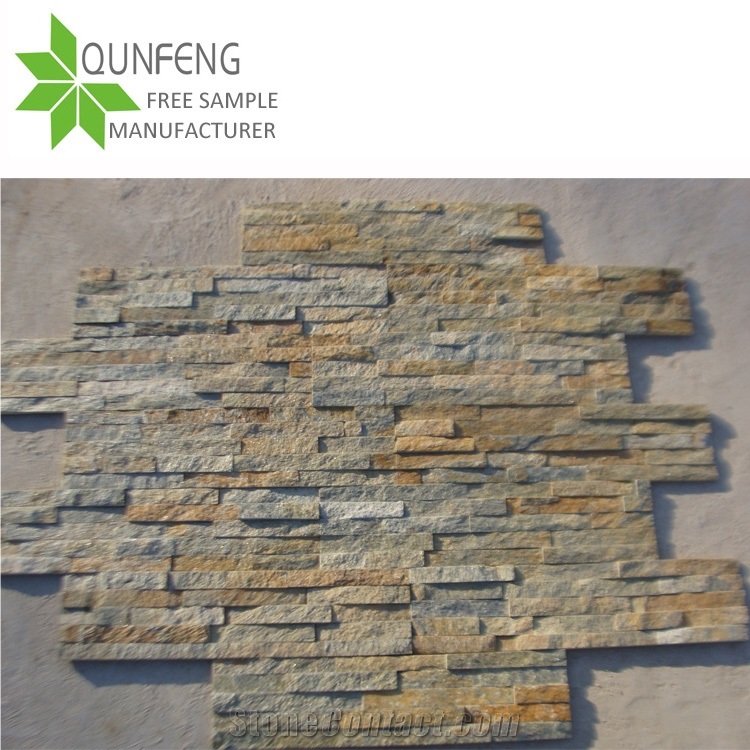Quartzite Wall Panel Yellow Stacked Stone Veneer