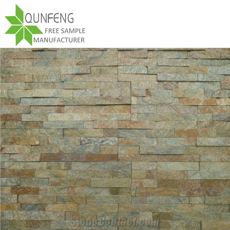 Quartzite Wall Panel Yellow Stacked Stone Veneer