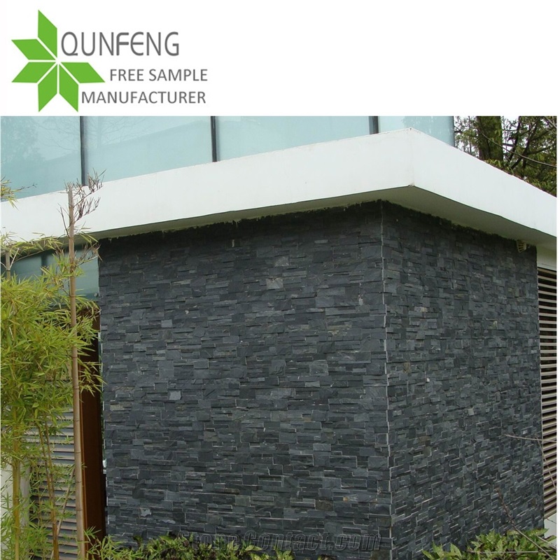 Split Face Black China Slate Stacked Stone Veneer