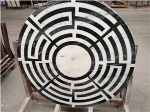 Black White Flooring Marble Round Tile Medallions