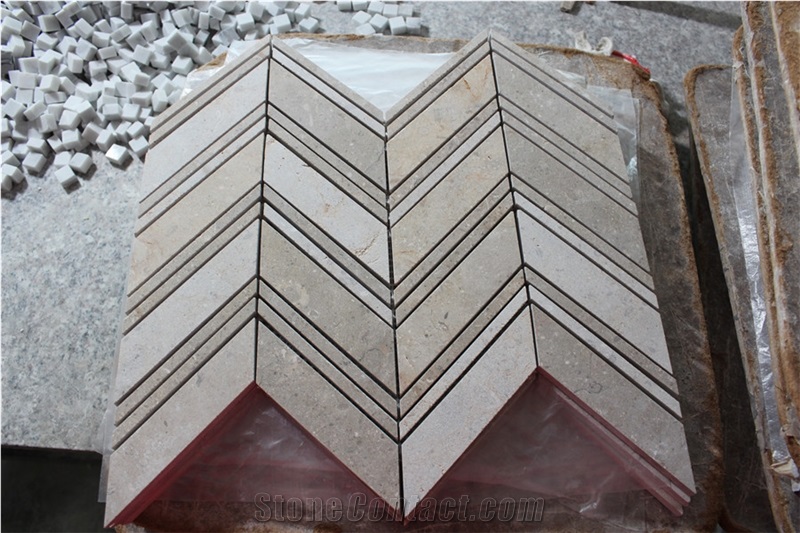 Cloudy Beige Marble Chevron Marble Mosaics