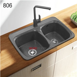 Beige Solid Surface Wash Basin Bouble Bowls