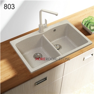Beige Solid Surface Wash Basin Bouble Bowls