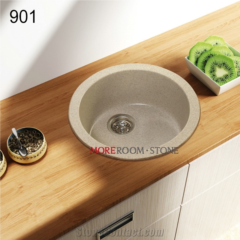 Beige Solid Surface Wash Basin Bouble Bowls