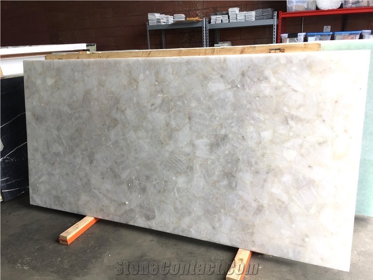 Natural White Crystal Semiprecious Stone Slabs for Vanity Top