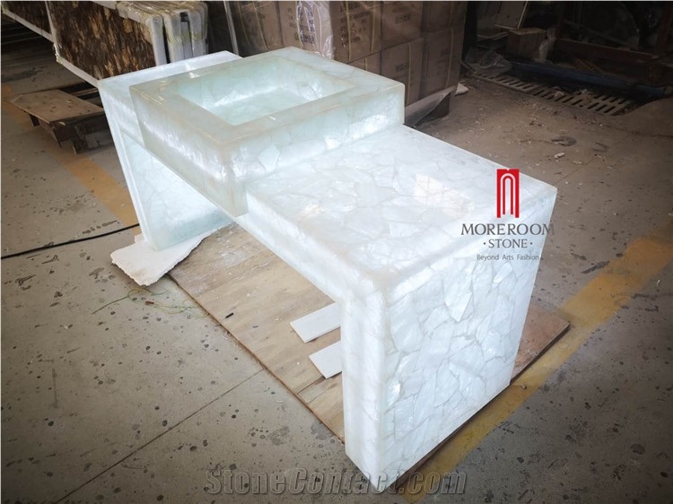 Natural White Crystal Semiprecious Stone Slabs for Vanity Top
