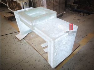 Natural White Crystal Semiprecious Stone Slabs for Vanity Top