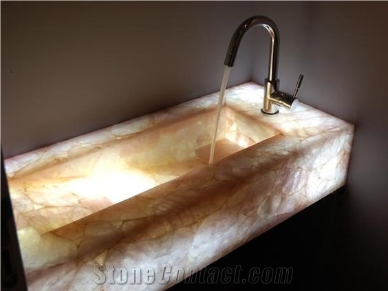 Natural White Crystal Semiprecious Stone Slabs for Vanity Top