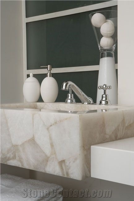 Natural White Crystal Semiprecious Stone Slabs for Vanity Top