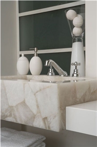 Natural White Crystal Semiprecious Stone Slabs for Vanity Top