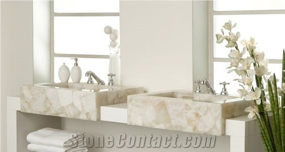 Natural White Crystal Semiprecious Stone Slabs for Vanity Top
