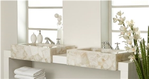 Natural White Crystal Semiprecious Stone Slabs for Vanity Top