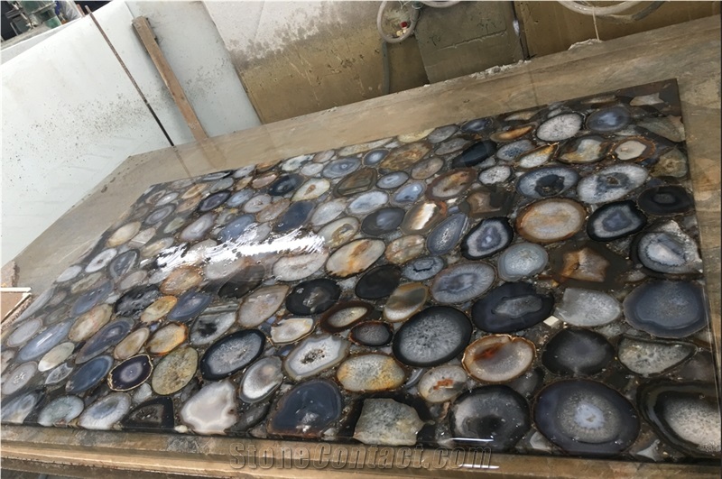 Precious Stone Natural Grey Agate Slab For Countertop