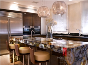 Precious Stone Natural Grey Agate Slab For Countertop