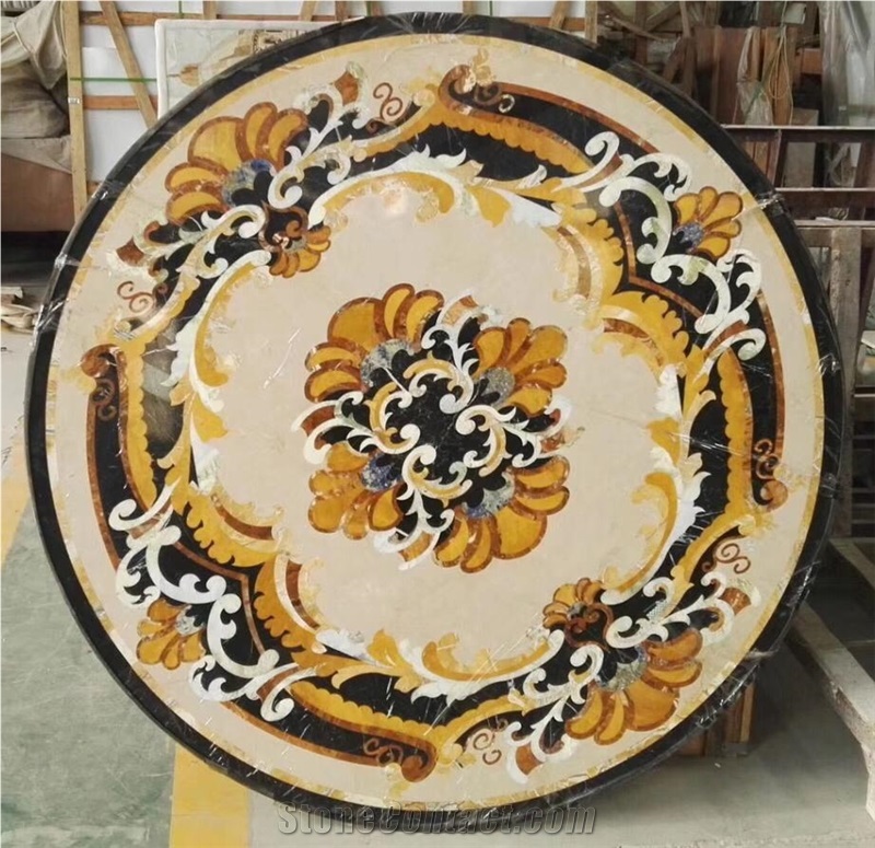 Round Waterjet Medallions Marble Flooring Design