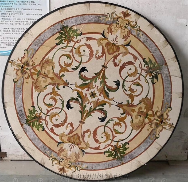 Round Waterjet Medallions Marble Flooring Design