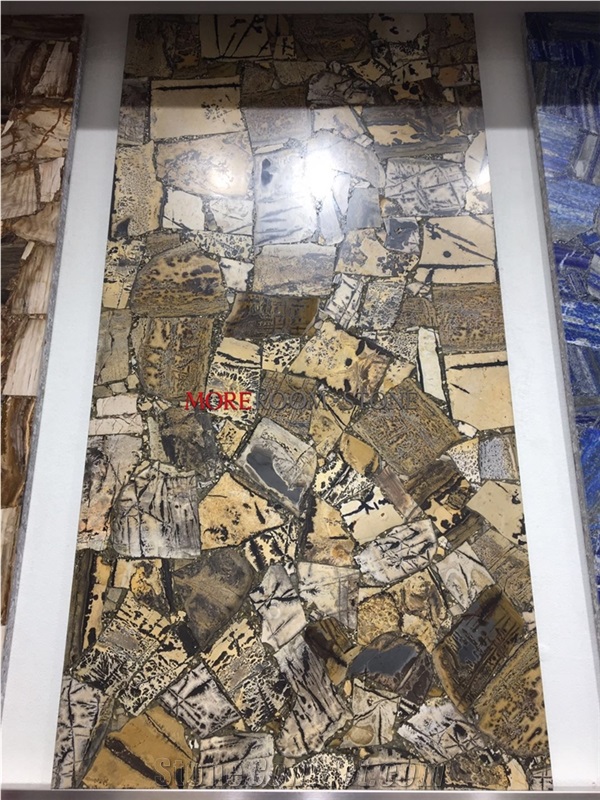 Semi Precious Yellow Fossil Translucent Slab
