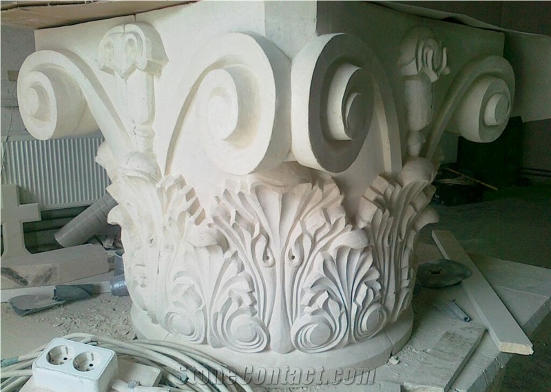 Limestone Light Velvet Carved Column Top