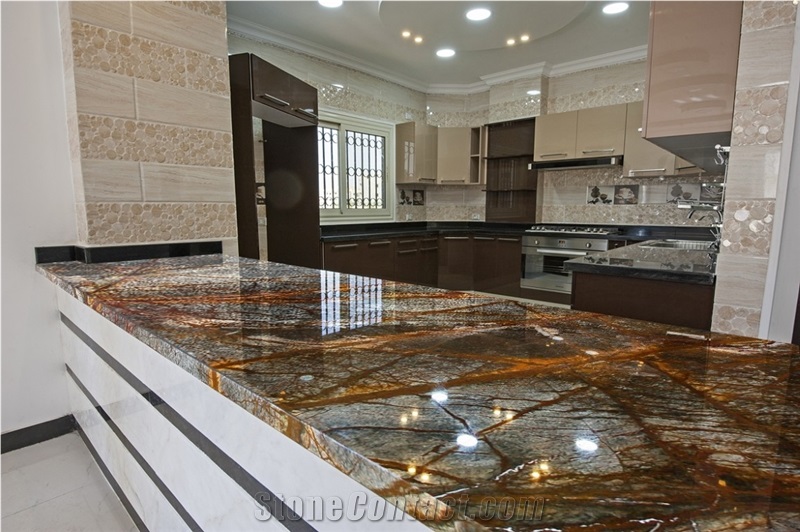 Rainforest Brown Marble Kitchen Countertop