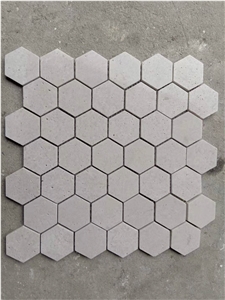 Grey Travertine Hexagon Honed Mosaic