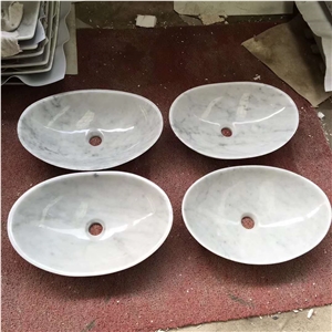 Italy Bianco Carrara Marble Oval Basin