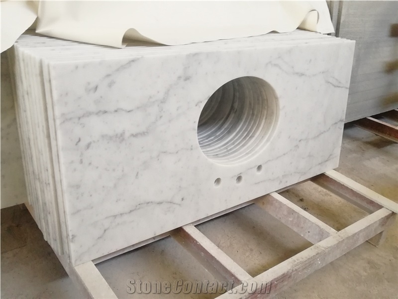 Bianco Carrara Marble Prefab Single Sink Bath Tops
