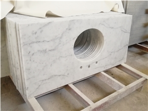 Bianco Carrara Marble Prefab Single Sink Bath Tops