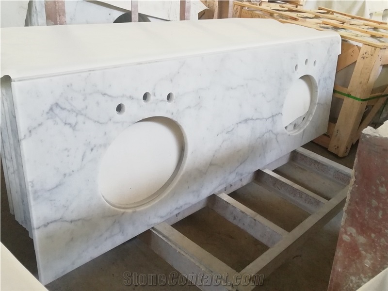 Bianco Carrra White Marble Double Sink Vanity Top