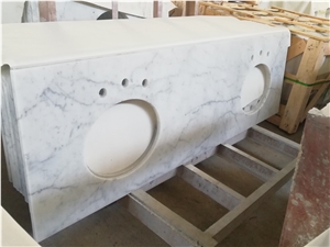Bianco Carrra White Marble Double Sink Vanity Top