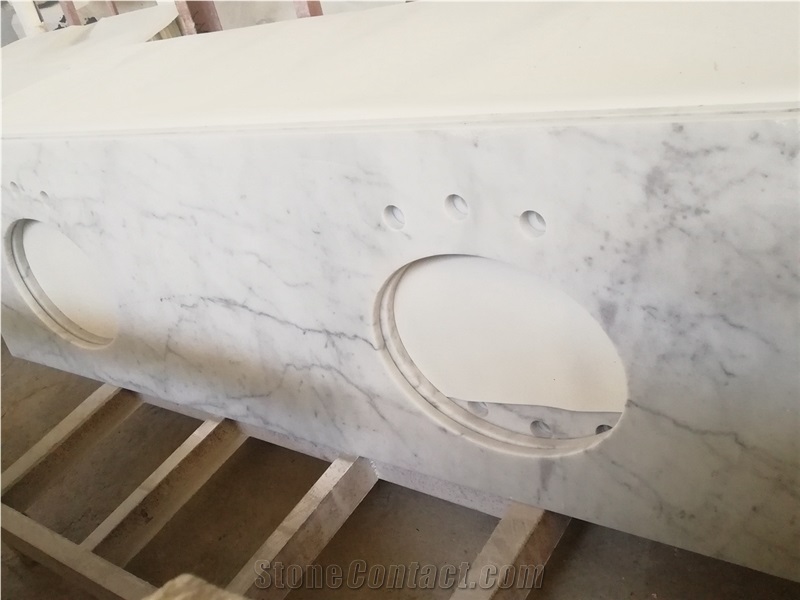 Bianco Carrra White Marble Double Sink Vanity Top