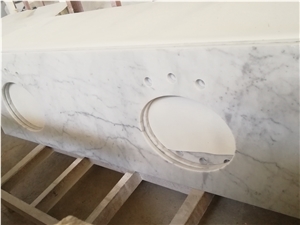 Bianco Carrra White Marble Double Sink Vanity Top