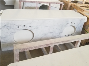 Bianco Carrra White Marble Double Sink Vanity Top