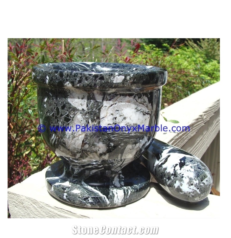 Black Zebra Marble Mortar Pestle