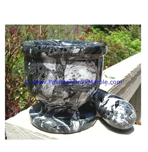 Black Zebra Marble Mortar Pestle