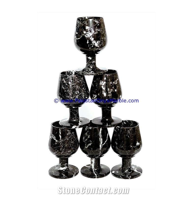 Black Zebra Marble Wine Glasses Goblets Set Black Zebra