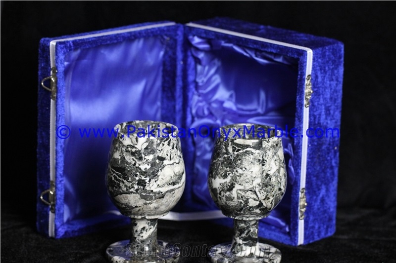 Black Zebra Marble Wine Glasses Goblets Set Black Zebra