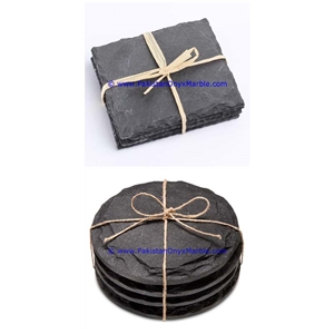 Coaster Sets Black Slate Stone