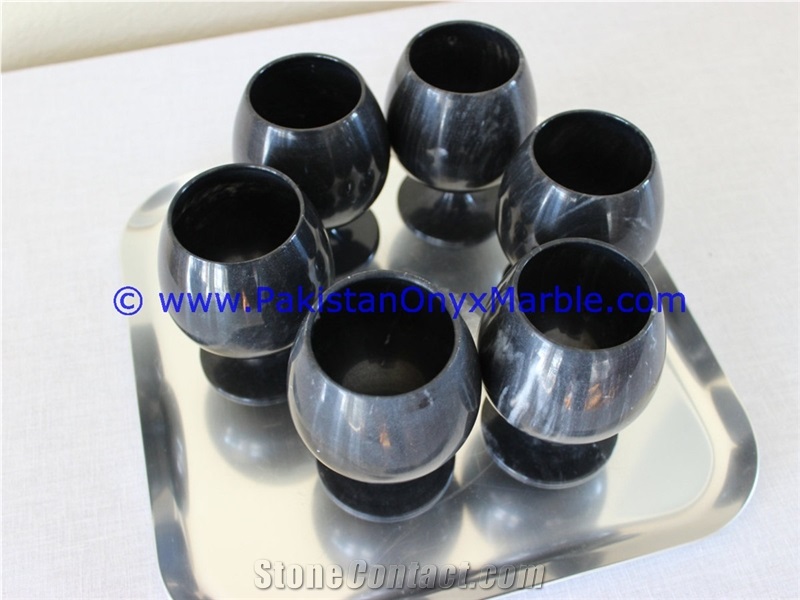 Jet Black Marble Wine Glasses Goblets Set Jet Black