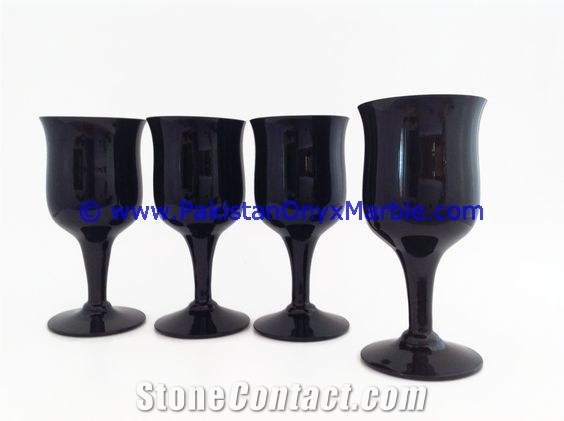 Jet Black Marble Wine Glasses Goblets Set Jet Black
