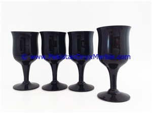 Jet Black Marble Wine Glasses Goblets Set Jet Black