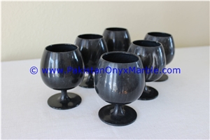 Jet Black Marble Wine Glasses Goblets Set Jet Black