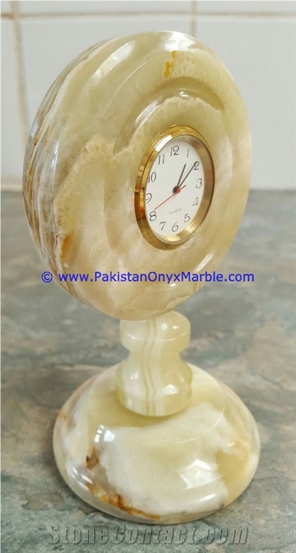 Light Green Onyx Pedestal Fan Shaped Clocks