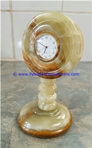 Light Green Onyx Pedestal Fan Shaped Clocks