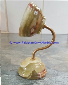 Light Green Onyx Pedestal Fan Shaped Clocks