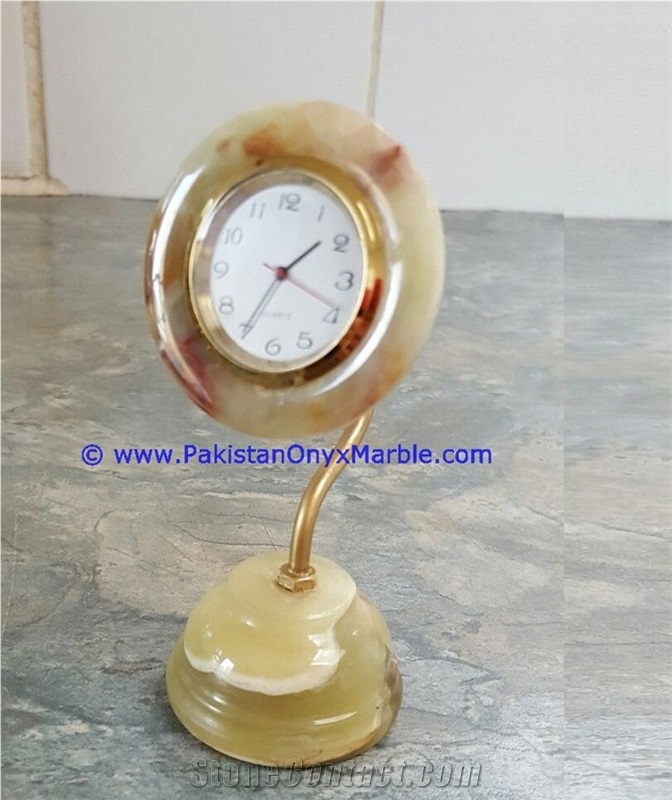 Light Green Onyx Pedestal Fan Shaped Clocks