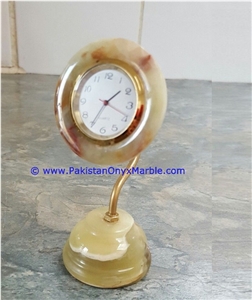 Light Green Onyx Pedestal Fan Shaped Clocks