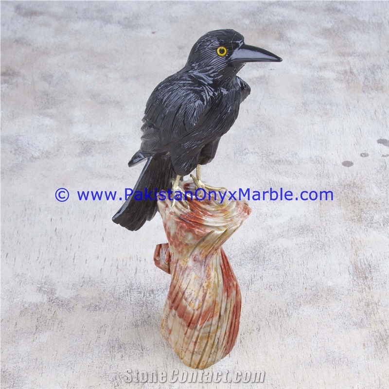Marble Birds Crow Statue Sculpture Figurine