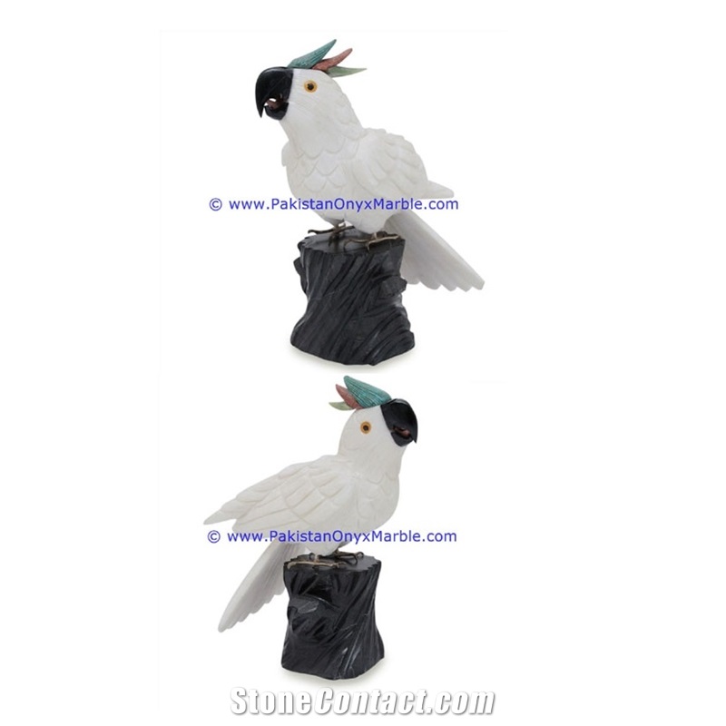 Marble Birds Parrots Statue Sculpture Figurine